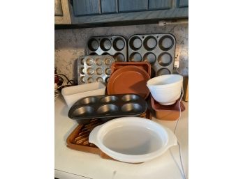 Huge Lot Of Ceramic & Metal Bakeware Including Muffin Tins, Loaf Pans, Cake Pans, And More!
