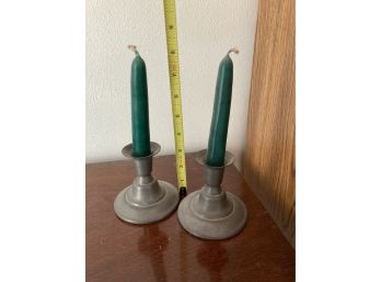 Pair Of Pewter Candle Sticks Holders