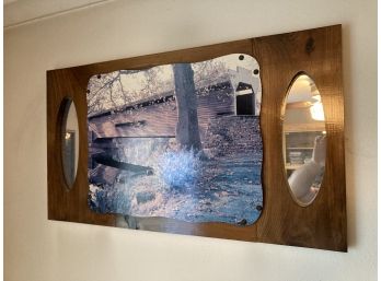 Dual Wooden Mirror With Covered Bridge Print