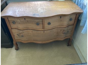 Antique Low  3 Drawer Dresser With Claw Feet And Wavy Front
