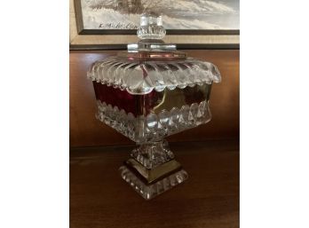 Stunning Ruby Red And Crystal Glass Raised Square Trinket Dish/ Candy Bowl