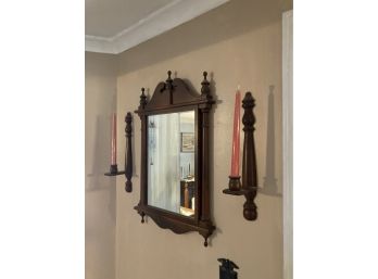 Wooden Wall Mirror With Matching Wooden Wall Sconces