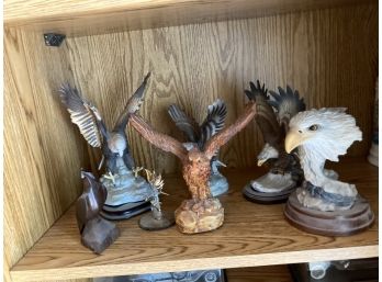 Amazing Collection Of 7 Eagle Figures, Porcelain, Wood And Resin