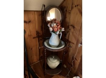 Vintage Wash Basin With Barley Twist Stand With Mirror And Candle Holders Pitcher And Bowl Included!