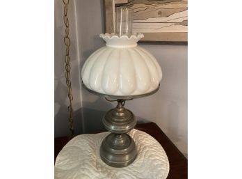 Beautiful Antique Metal Lamp With White Shade