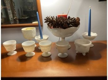 Large Lot Of Milk Glass Pieces