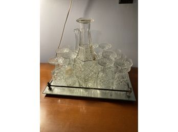 Crystal Decanter Set On Mirrored Tray