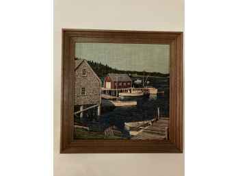 Beautiful Dock And River Scape Print On Linen By Batchelder In A Oak Frame