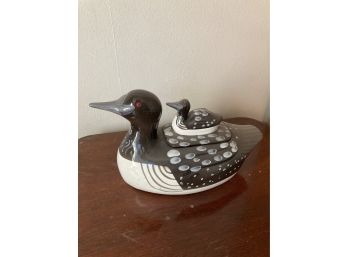 Adorable Hand Painted Porcelain Duck Jar Made In Portugal