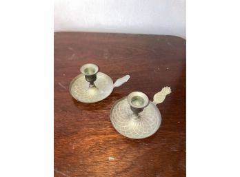 Pair Of Unique Brass Pineapple  Chamber-stick Candleholders