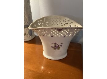 Oscar De La Renta Vintage Reticulated Porcelain China Vase Belmont Oval Shape