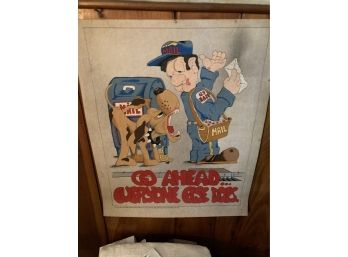 Vintage Poster Cartoon Dog Attacking Mail Man
