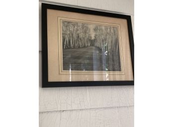 Vintage Photo Print Of Birch Trees Next To A Road Framed And Matted