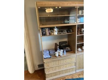 Large Bookcase With Glass Doors A Shelf And 3 Drawers.