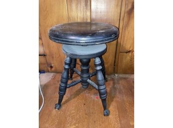 Vintage Adjustable Piano Stool With Iron Claws Around Glass Feet