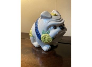 Adorable Porcelain Bull Dog With Flowers