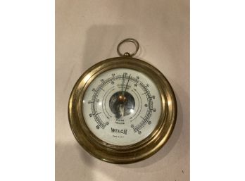 Vintage Welch Brass Round Barometer