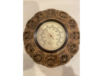 Awesome Vintage Syroco Wood Thermometer With Zodiac Signs