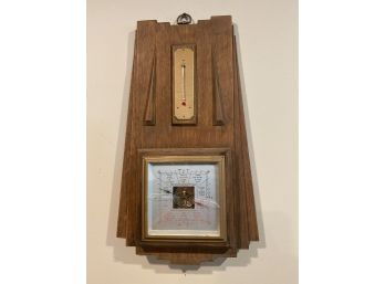 Art Deco Style Wooden Barometer & Thermometer Made In England