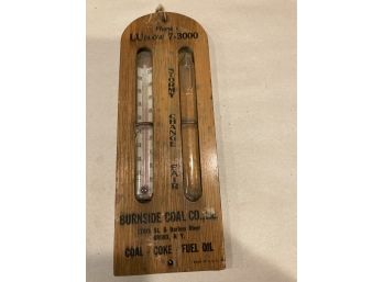 Vintage Thermometer And Barometer Plaque Burnside Coal Bronx New York Advert