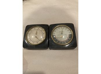 2 Vintage Mid Century Air Guide Barometers And Thermometer