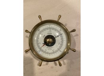 Vintage Airguide Brass Barometer & Thermometer Ship Wheel