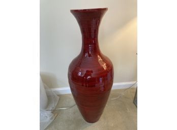 Large Paper Mache  Red Vase 32 Inches With A Beautiful Red Glazed Finish