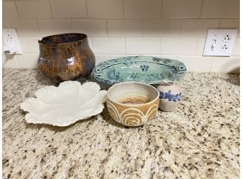 Lot Of 5 (mostly) Handmade Pottery Pieces, All With Some Chips Or Repairs - Still Absolutely Beautiful!
