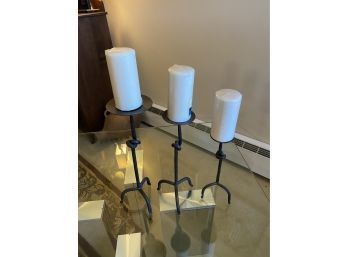 Set Of 3 Awesome Iron Standing Pillar Candle Holders