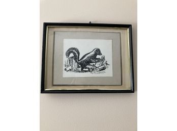 Cute Skunk Painting Ink On Paper Original Artwork Bu Eva R. Gruner