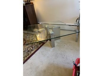 Amazing Modern Glass Top Coffee Table With Wait Four Metal Rectangle Pillar Bases And Glass