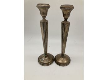 Pair Of Tall Weighted Sterling Candle Sticks