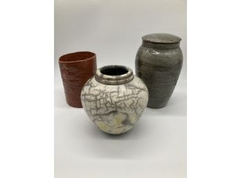 Lot Of 3 Vintage Artist Made Pottery Urns