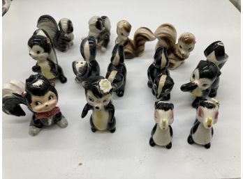 Very Cute Collection Of Salt And Pepper Skunks 13 Total!