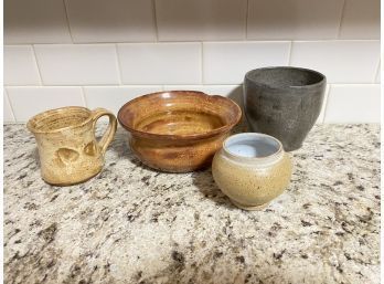 Lot Of 4 Hand Crafted Ceramic Bowls & One Mug - Beautiful Work!