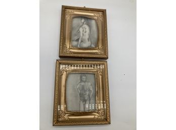 Man And Woman Nude Portraits Graphite On Paper In Beautiful Copper Frames
