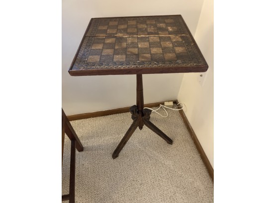 Incredible Antique Side Table With A Chess/ Game Board