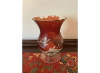 Large Ruby Etched Candle Votive Glass Candle Holder