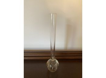 Clear Glass Bud Vase With Blown Bubbles In Base - Beautiful!