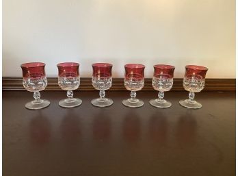 Lot Of 6 Dessert Cordial Drink Glasses 3.5 Inches Tall With Ruby Glass Accents