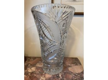 Huge 12 Inch Cut Glass Clear Glass Vase - Very Heavy!
