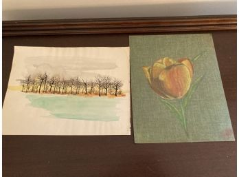 2 Original Paintings On Paper One Artist Signed. Unframed