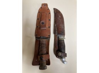2 Vintage Hunting Knives With Leather Sheath
