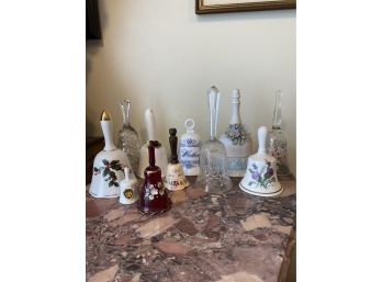 Huge Lot Of 11 Glass & Ceramic Collectible Bells