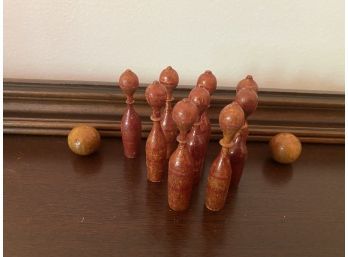 Miniature Tabletop Bowling Game - Carved Wooden Mini Bowling Pins & Balls