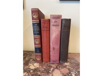 Lot Of 4 Vintage Books With Red & Burgundy Spines