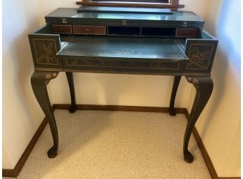 Solid Mahogany Colonial Mfg Co Desk With Beautiful Painted Asian Scenes