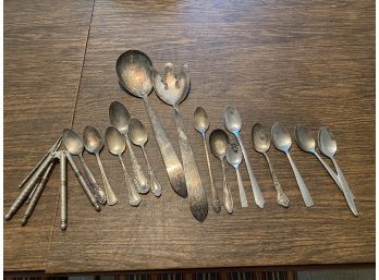 Large Lot Of Unsorted Mostly Silver Plate Flatware & Serving Pieces