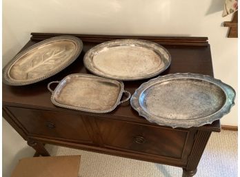 Lot Of 4 Silver-plate Serving Trays Various Makers