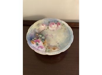 Stunning  Antique French Floral Display Bowl With Gilded Base And Rim